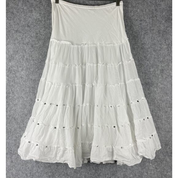 Kaktus Tiered Maxi Skirt Womens Small White Embellished Boho Cottage Gypsy Fairy - Picture 11 of 16